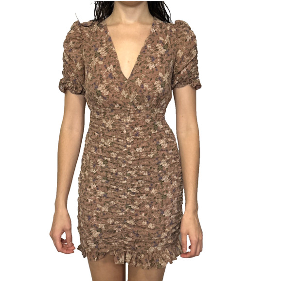 ASTR the label Short Sleeved Shirred Front Floral Mini Dress Size XS - Picture 1 of 11